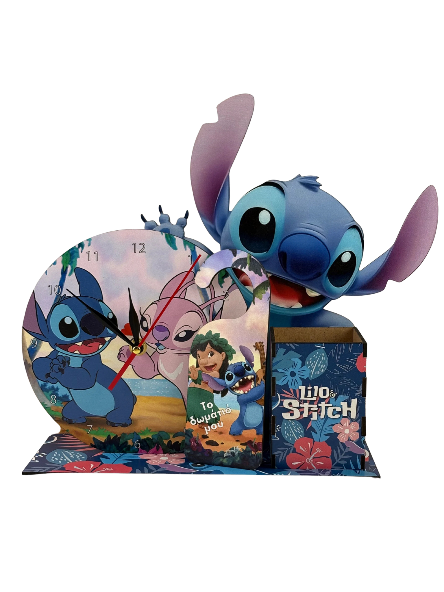 Παιδικό Ξύλινο Σετ Γραφείου 4 Τεμαχίων "Stitch & Angel"